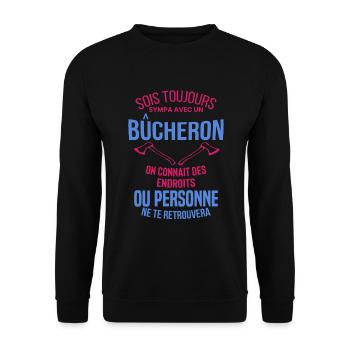 Bûcheron Shirt • la hache • Veste Bucheron - Sweat-shirt Unisexe - noir - Devant - Alina (178cm) & Michal (187cm)