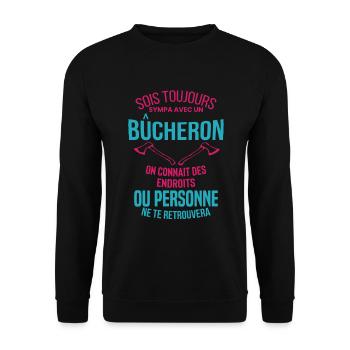 Bucheron Shirt • la hache • Veste Bucheron - Sweat-shirt Unisexe - noir - Devant - Alina (178cm) & Michal (187cm)