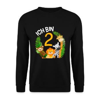 2. Geburtstag Geburtstagsshirt Dschungel Zweiter - Unisex Pullover - Schwarz - Vorne - Alina (178cm) & Michal (187cm)