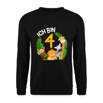 4. Geburtstag Geburtstagsshirt Dschungel Vierter - Unisex Pullover - Schwarz - Vorne - Alina (178cm) & Michal (187cm)