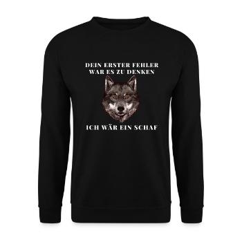 Wolf Wölfe Alphatier Schaf Rudel Geschenk - Unisex Pullover - Schwarz - Vorne - Alina (178cm) & Michal (187cm)