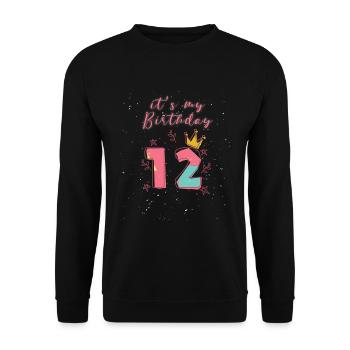 12. Geburtstag - Unisex Pullover - Schwarz - Vorne - Alina (178cm) & Michal (187cm)