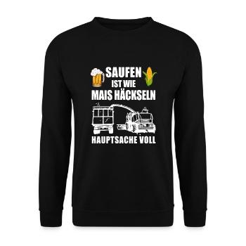 Mais Häckseln Ernte Design für Landwirte - Unisex Pullover - Schwarz - Vorne - Alina (178cm) & Michal (187cm)