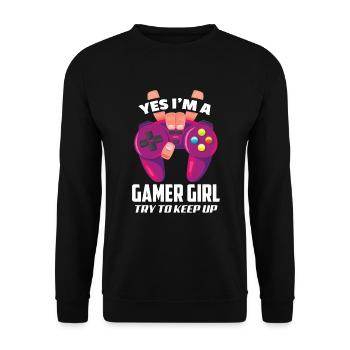Gamer Girl Gamerin Zockerin Zocken Gamer - Unisex Pullover - Schwarz - Vorne - Alina (178cm) & Michal (187cm)