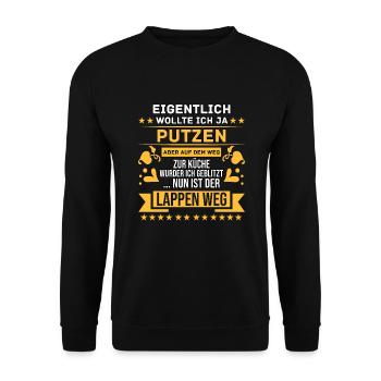 Putzmuffel Hausfrau Putzfrau Reinigungskraft - Unisex Pullover - Schwarz - Vorne - Alina (178cm) & Michal (187cm)