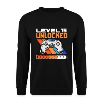 15th Birthday Level 15 Unlocked 15 years old - Unisex Sweatshirt - black - Front - Alina (178cm) & Michal (187cm)
