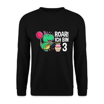 3rd birthday boy 3 years dinosaur T Rex - Unisex Sweatshirt - black - Front - Alina (178cm) & Michal (187cm)