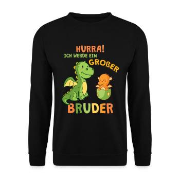 Hurra Ich Werde Ein Großer Bruder Dinosaurier Dino - Unisex Pullover - Schwarz - Vorne - Alina (178cm) & Michal (187cm)