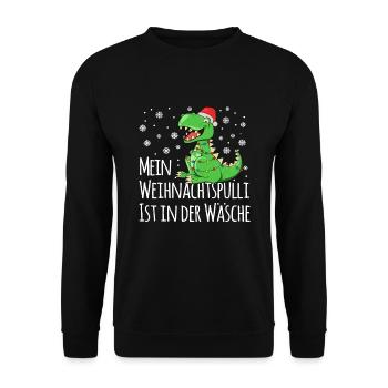 Mein Weihnachtspulli ist in der Wäsche Shirt Ugly - Unisex Pullover - Schwarz - Vorne - Alina (178cm) & Michal (187cm)