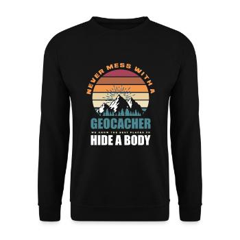 Funny Geocacher Geocache Geocaching Gift - Unisex Sweatshirt - black - Front - Alina (178cm) & Michal (187cm)