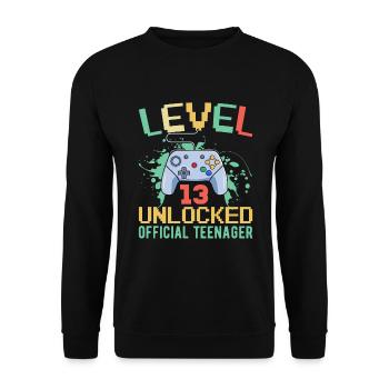 13. Geburtstag Jungen Teenager Geburtstag Gamer - Unisex Pullover - Schwarz - Vorne - Alina (178cm) & Michal (187cm)