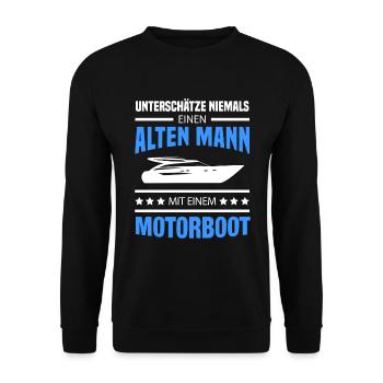 Alter Mann Motorboot Kapitän Boot - Unisex Pullover - Schwarz - Vorne - Alina (178cm) & Michal (187cm)