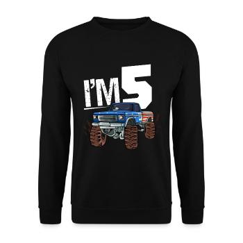5. Geburtstag 5 Jahre Monster Truck Geländewagen - Unisex Pullover - Schwarz - Vorne - Alina (178cm) & Michal (187cm)