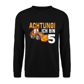 5. Geburtstag Achtung Ich Bin 5 Bagger Baustelle - Unisex Pullover - Schwarz - Vorne - Alina (178cm) & Michal (187cm)