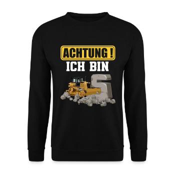 5. Geburtstag Achtung Ich Bin 5 Bagger Baustelle - Unisex Pullover - Schwarz - Vorne - Alina (178cm) & Michal (187cm)