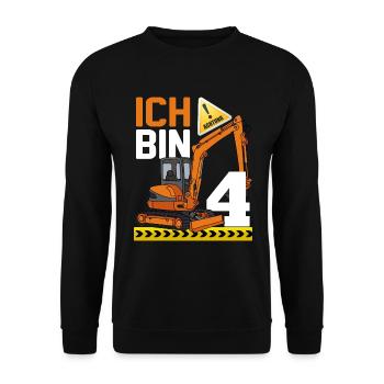 4. Geburtstag Achtung Ich Bin 4 Bagger Baustelle - Unisex Pullover - Schwarz - Vorne - Alina (178cm) & Michal (187cm)