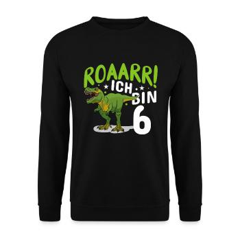6. Geburtstag 6 Jahre Dino Dinosaurier Fan - Unisex Pullover - Schwarz - Vorne - Alina (178cm) & Michal (187cm)