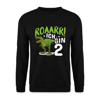 2. Geburtstag 2 Jahre Dino Dinosaurier Fan - Unisex Pullover - Schwarz - Vorne - Alina (178cm) & Michal (187cm)