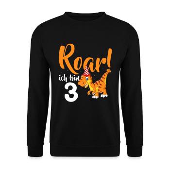 3. Geburtstag 3 Jahre Dino Dinosaurier Fan - Unisex Pullover - Schwarz - Vorne - Alina (178cm) & Michal (187cm)