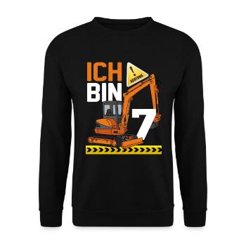 7. Geburtstag Achtung Ich Bin 7 Bagger Baustelle - Unisex Pullover - Schwarz - Vorne - Alina (178cm) & Michal (187cm)