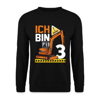 3. Geburtstag Achtung Ich Bin 3 Bagger Baustelle - Unisex Pullover - Schwarz - Vorne - Alina (178cm) & Michal (187cm)