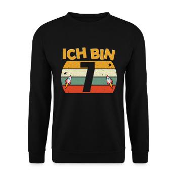 7. Geburtstag 7 Jahre Weltall Weltraumrakete Party - Unisex Pullover - Schwarz - Vorne - Alina (178cm) & Michal (187cm)