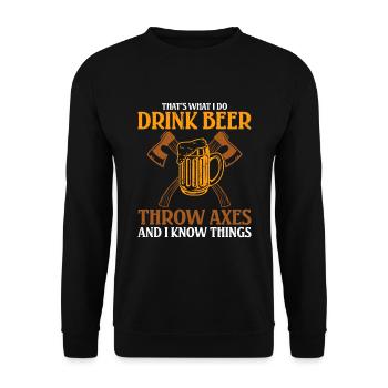 Was Ich Tue Bier Trinken Äxte Werfen - Unisex Pullover - Schwarz - Vorne - Alina (178cm) & Michal (187cm)