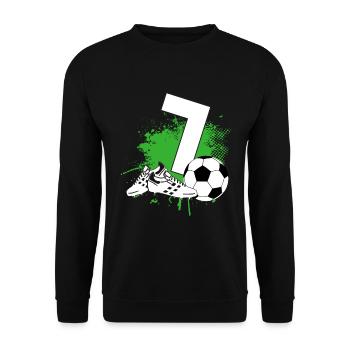 7. Geburtstag 7 Jahre Fußball Fußballspieler - Unisex Pullover - Schwarz - Vorne - Alina (178cm) & Michal (187cm)