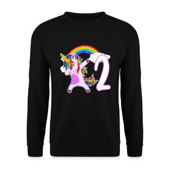 Dabbing Licorne J’ai 2 ans - Sweat-shirt Unisexe - noir - Devant - Alina (178cm) & Michal (187cm)