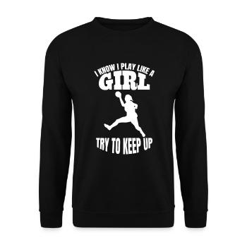 Handball Frauenhandball Mädchen Handballerin Damen - Unisex Pullover - Schwarz - Vorne - Alina (178cm) & Michal (187cm)