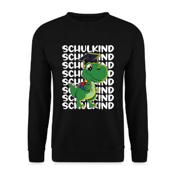 Schulkind Dino Einschulung Junge - Unisex Pullover - Schwarz - Vorne - Alina (178cm) & Michal (187cm)