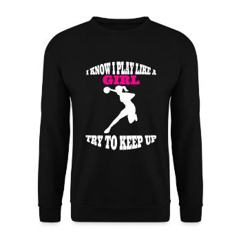 Handballerin Damen Handball Mädchen Frauenhandball - Unisex Pullover - Schwarz - Vorne - Alina (178cm) & Michal (187cm)
