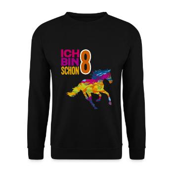 8. Geburtstag Mädchen 8 Jahre Pferd Pferde Party - Unisex Pullover - Schwarz - Vorne - Alina (178cm) & Michal (187cm)