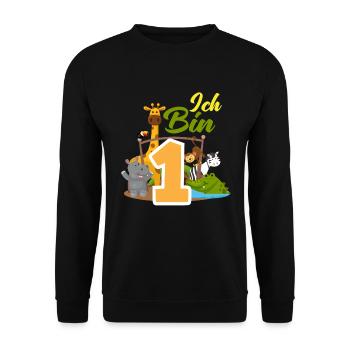 1. Geburtstag 1 Jahr Tiere Zootiere Party - Unisex Pullover - Schwarz - Vorne - Alina (178cm) & Michal (187cm)