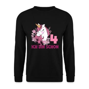 4. Geburtstag Mädchen 4 Jahre Pferd Pferde Einhorn - Unisex Pullover - Schwarz - Vorne - Alina (178cm) & Michal (187cm)