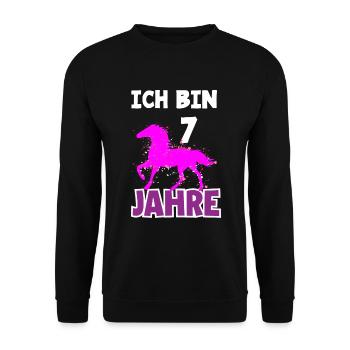 7. Geburtstag Mädchen 7 Jahre Pferd Pferde Party - Unisex Pullover - Schwarz - Vorne - Alina (178cm) & Michal (187cm)