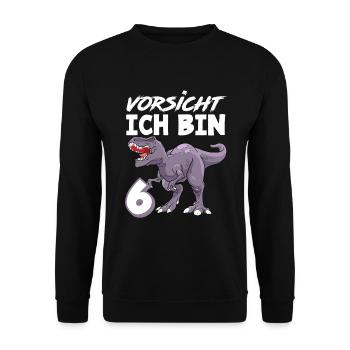 6. Geburtstag 6 Jahre Dino Dinosaurier Fan - Unisex Pullover - Schwarz - Vorne - Alina (178cm) & Michal (187cm)