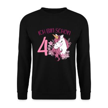 4. Geburtstag Mädchen 4 Jahre Pferd Pferde Einhorn - Unisex Pullover - Schwarz - Vorne - Alina (178cm) & Michal (187cm)