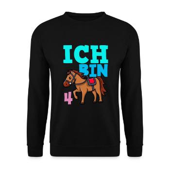 4. Geburtstag Mädchen 4 Jahre Pferd Pferde Party - Unisex Pullover - Schwarz - Vorne - Alina (178cm) & Michal (187cm)