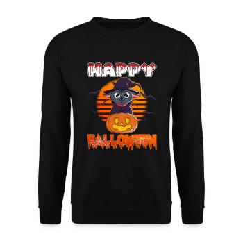 Halloween Creepy Cat Witch Pumpkin - Unisex Sweatshirt - black - Front - Alina (178cm) & Michal (187cm)
