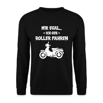 Mir egal Roller fahren - Unisex Pullover - Schwarz - Vorne - Alina (178cm) & Michal (187cm)