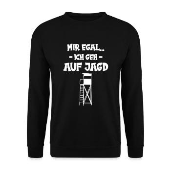 Mir egal ich geh Jagen - Unisex Pullover - Schwarz - Vorne - Alina (178cm) & Michal (187cm)