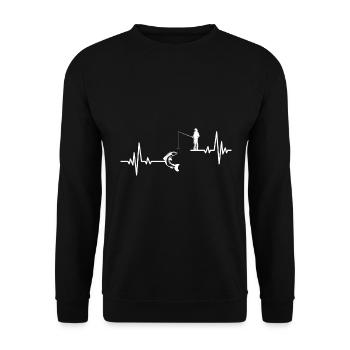 Angeln Fischen Angel Herzschlag Angelhaken Angler - Unisex Pullover - Schwarz - Vorne - Alina (178cm) & Michal (187cm)