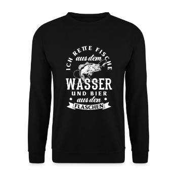 Angeln Fische Bier Lustiges Angler Geschenk - Unisex Pullover - Schwarz - Vorne - Alina (178cm) & Michal (187cm)