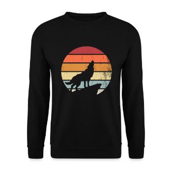 Retro Wölfe Wolf Geschenk Geschenkidee - Unisex Pullover - Schwarz - Vorne - Alina (178cm) & Michal (187cm)