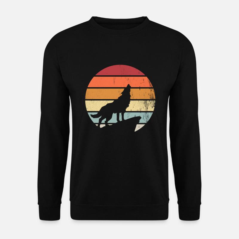 Retro Wölfe Wolf Geschenk Geschenkidee - Unisex Pullover - Schwarz