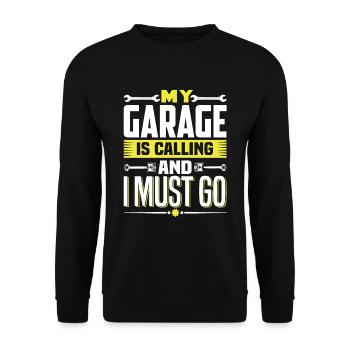 MY GARAGE IS CALLING AND I MUST GO - Unisex Sweatshirt - black - Front - Alina (178cm) & Michal (187cm)
