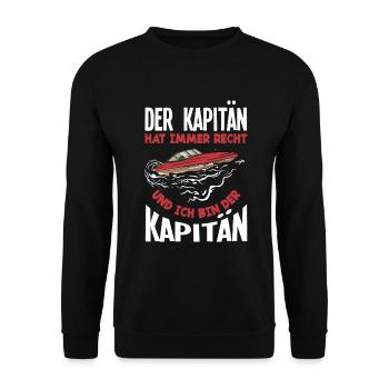 Der Kapitän Hat Immer Recht Lustiges Boot Geschenk - Unisex Pullover - Schwarz - Vorne - Alina (178cm) & Michal (187cm)