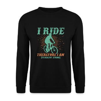 Fahrrad Zitat Vintage Radfahren Ich fahre Dafür bin ich - Unisex Pullover - Schwarz - Vorne - Alina (178cm) & Michal (187cm)
