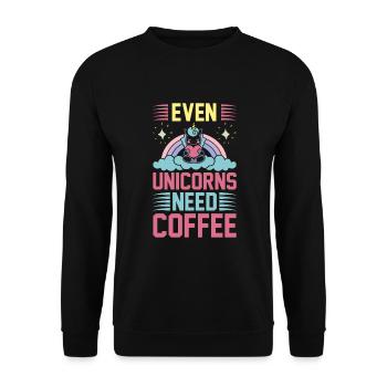 Citation de licorne Même les licornes ont besoin de café - Sweat-shirt Unisexe - noir - Devant - Alina (178cm) & Michal (187cm)